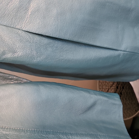 LEATHER Jacket Metalic Blue -Roaman's 16 NWT - Picture 4 of 11